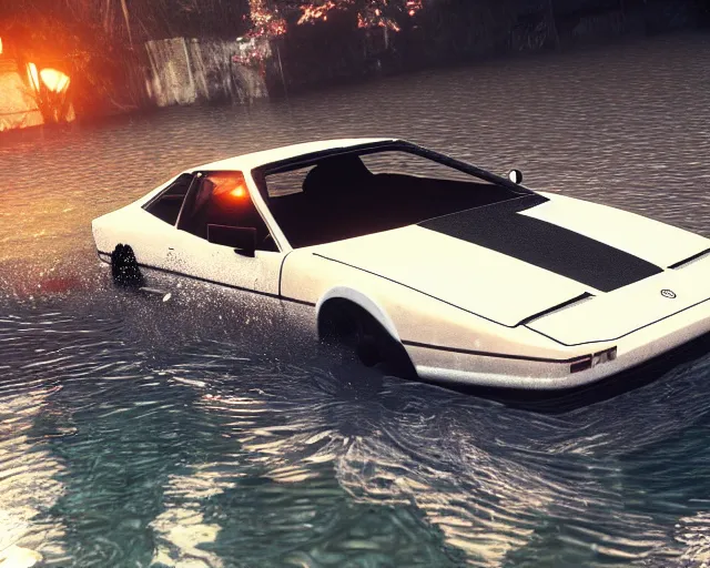 Image similar to lotus esprit submerged under water, cinematic, photoreal, by red dead redemption 2