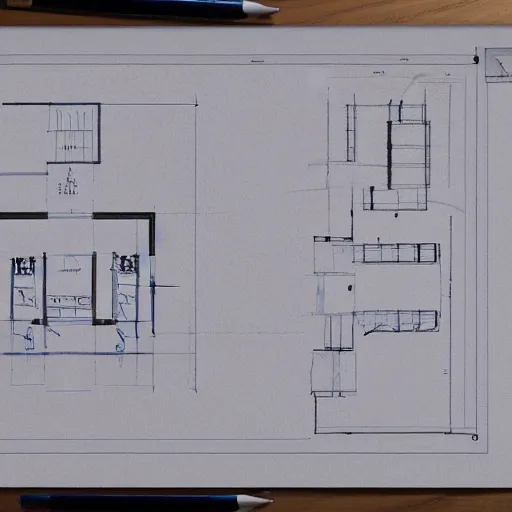 Prompt: floor and lighting plans, sketches, blueprints, realistic, 8 k,