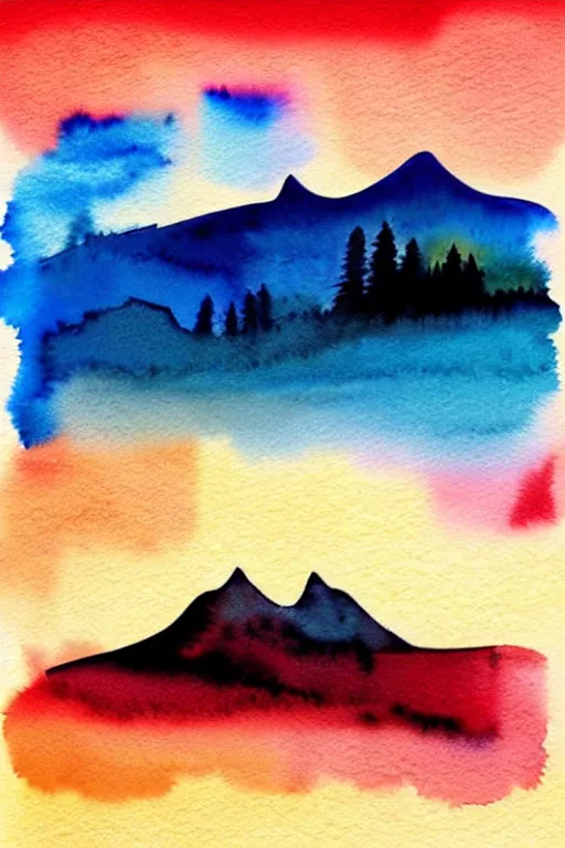 Image similar to minimalist watercolor art of switzerland mountains at sunset, illustration, vector art