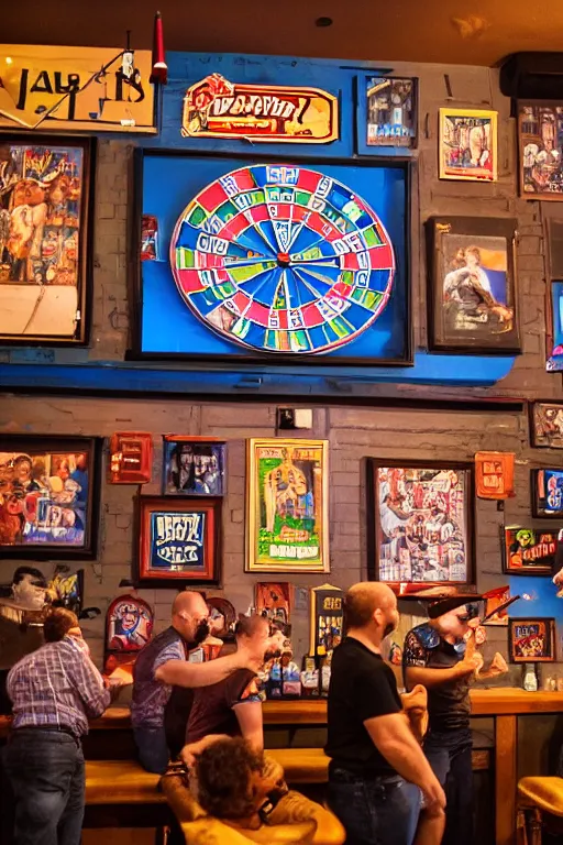 Prompt: photo of people playing darts at a bar, highly detailed,