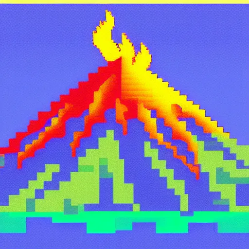 Prompt: a volcano, pixel art