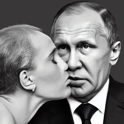 Prompt: a photo of vladimir putin kisses sergey lavrov, topless, lovely kiss, kiss mouth to mouth, romantic, emotional, love scene, insane details, clear face, clear eyes, textured, 8 k resolution, professional photography, dslr, focus, zeiss lens, depth of field, studio quality, fashion photoshoot, extremely detailed, artistic, octane render, buck adams, stoney curtis