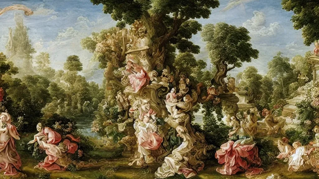 Prompt: a mansion with a garden. rococo artwork.