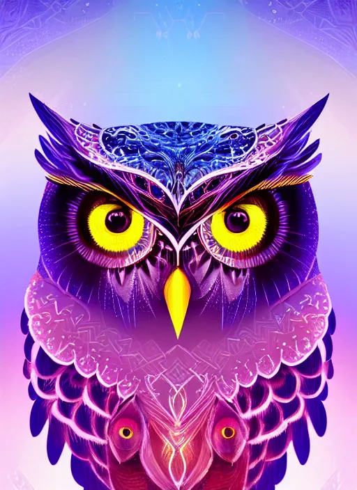 Image similar to symmetry!! product render poster vivid colors divine proportion owl, ice and snow, glowing fog intricate, elegant, highly detailed, digital painting, artstation, concept art, smooth, sharp focus, illustration,