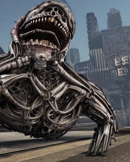 Image similar to gta 5 by hr giger, biomechanical, 4 k, hyper detailed