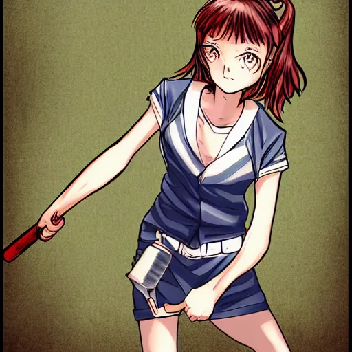 Prompt: girl with baseball bat in manga style