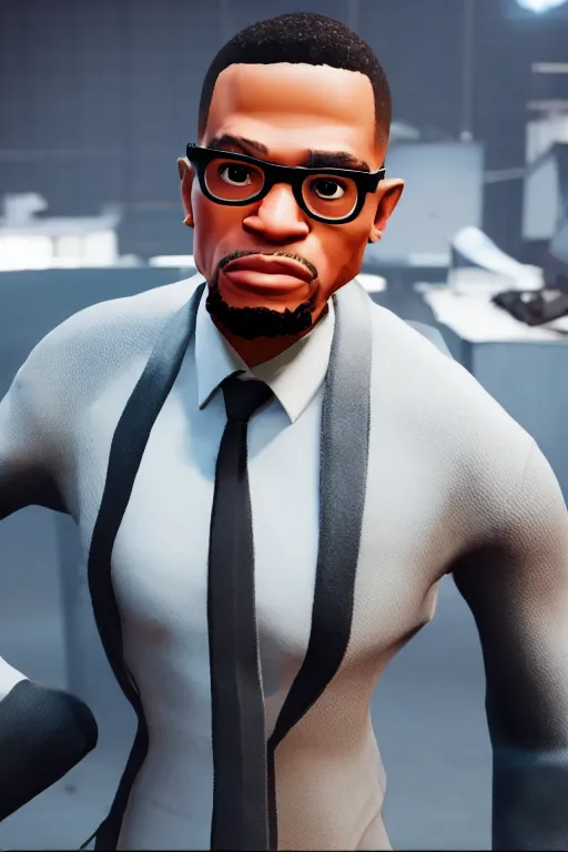 Image similar to malcolm x, fortnite character, in game, unreal engine. 4 k, highly detailed