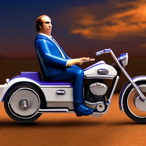 Image similar to Saul Goodman driving a motorcycle, highly detailed, 4k