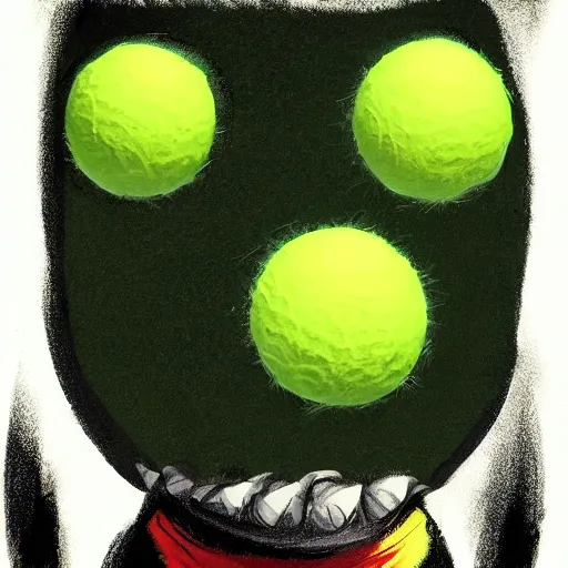 Prompt: a tennis ball monster, tennis ball, dark, chalky, monk, digital art, fantasy, magic, trending on artstation, ultra detailed, professional illustration by Basil Gogos