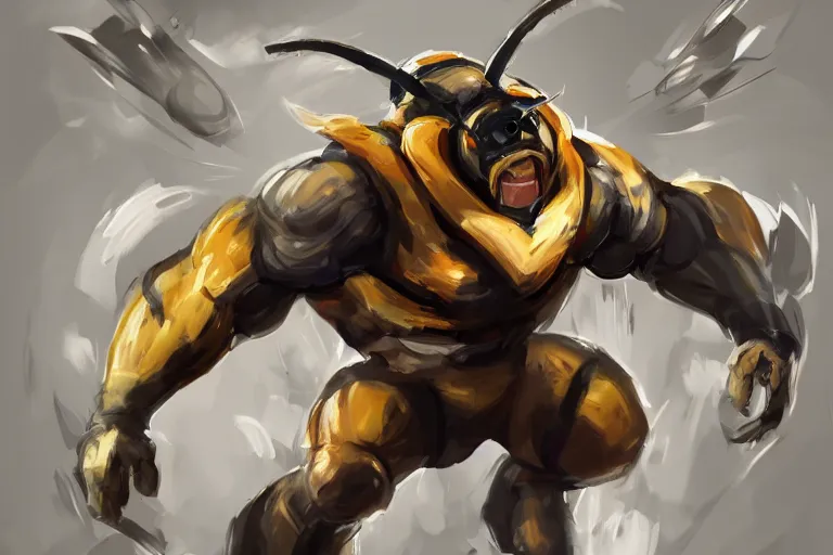 Image similar to gigachad super strong buff bee, headshot photo, concept art by Feng Zhu, 4K, UHD, High quality, trending on ArtStation HQ, Digital art