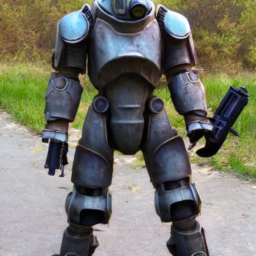 Image similar to fallout power armor, photo, realistic