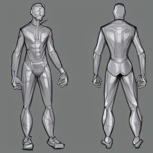 Prompt: male, science fiction suit, character sheet, concept art, stylized, exaggerated proportions, concept design