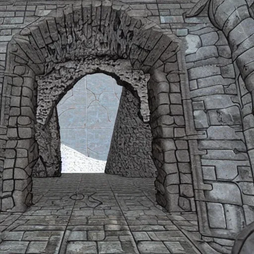 Image similar to ruined dungeon entrance on the moon