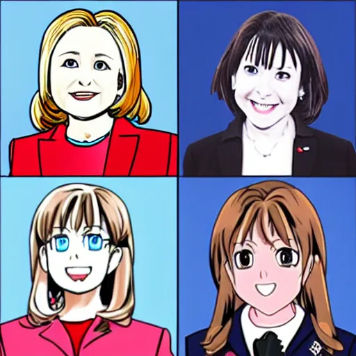 Image similar to hillary clinton as a member of k - on, manga style