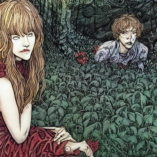 Prompt: rebecca guay illustrates comic by junji ito