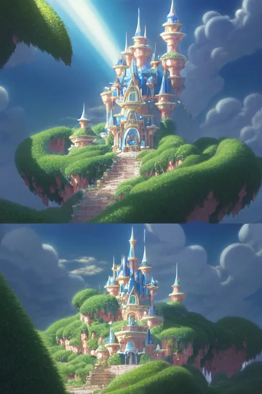 Prompt: ! dream crystal sonic the hedgehog castle, exquisite details, denoised, mid view, by artsation, greg rutkowski, makoto shinkai, takashi takeuchi, studio ghibli