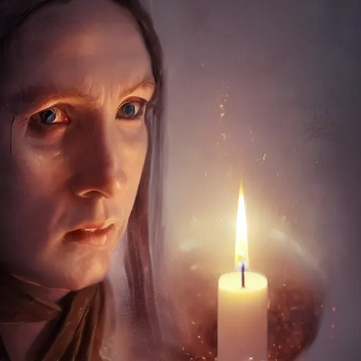 Image similar to photo realistic image of a witches magic candle, stunning 3 d render inspired art by istvan sandorfi and greg rutkowski, perfect facial symmetry, realistic, highly detailed attributes and atmosphere, dim volumetric cinematic lighting,