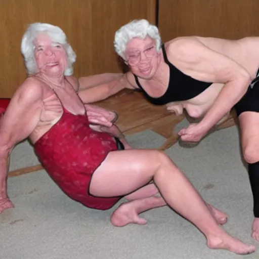 old ladies in underwear wrestle to the death