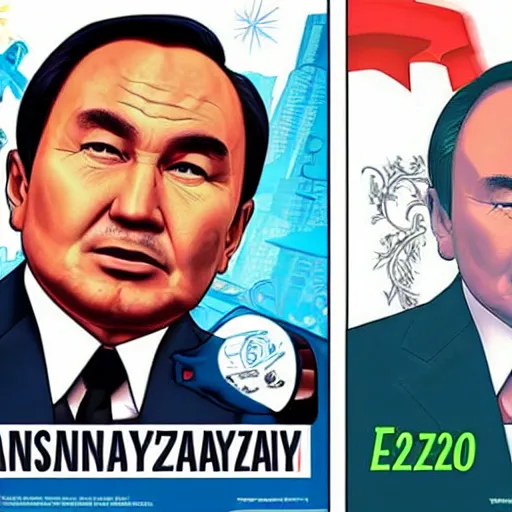 Image similar to Nursultan Nazarbayev in style of a GTA poster