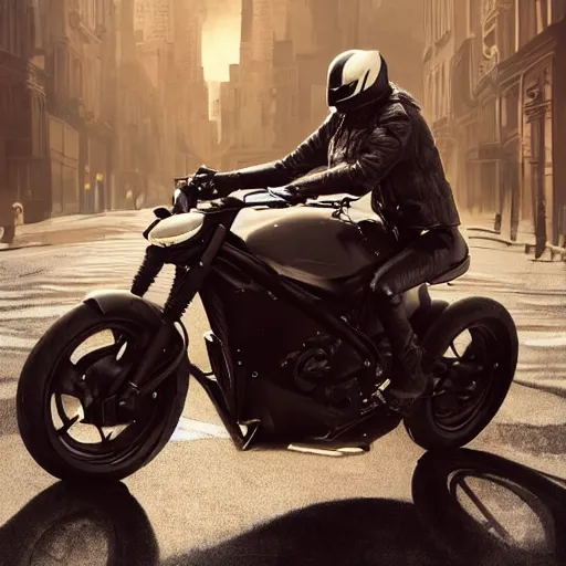 Image similar to a bunny wearing a leather jacket, riding a motorcycle, elegant, highly detailed, digital painting, artstation, concept art, matte, sharp focus, highly detailed, 4 k, hdr, smooth, sharp focus, high resolution, award - winning photo, photorealistic, art by artgerm and greg rutkowski and alphonse mucha, large shot