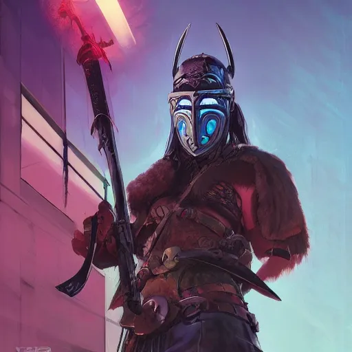 Image similar to cyberpunk viking helmet mask warrior goddess robot ninja fantasy, art gta 5 cover, official fanart behance hd artstation by jesper ejsing, by rhads, makoto shinkai and lois van baarle, ilya kuvshinov, ossdraws