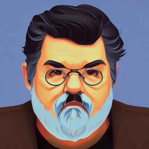 Image similar to face icon stylized minimalist george lucas, loftis, cory behance hd by jesper ejsing, by rhads, makoto shinkai and lois van baarle, ilya kuvshinov, rossdraws global illumination