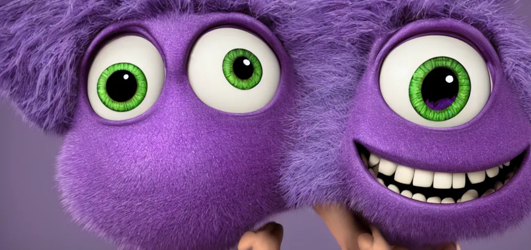 Image similar to a purple monster which is adorable, pixar, 4k, 100mm, full monster in frame