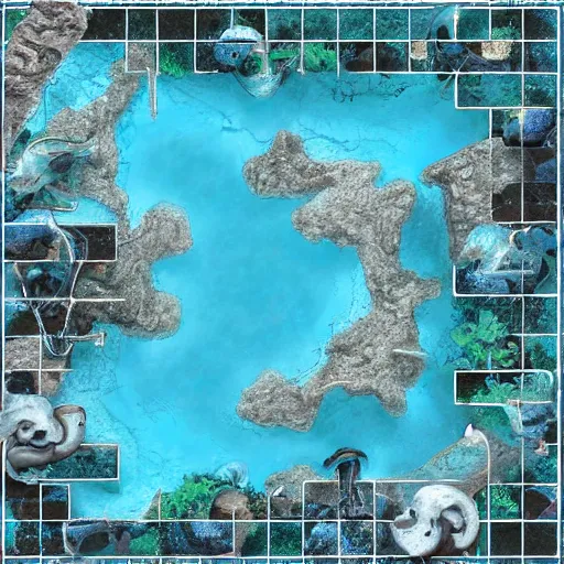 Prompt: battle map, underwater cave, dnd, grid,