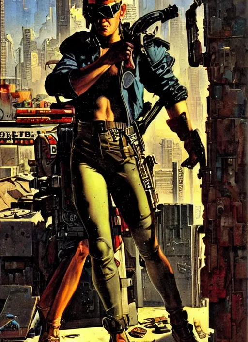 Image similar to cyberpunk mercenary. portrait by john philip falter and will eisner and gil elvgren