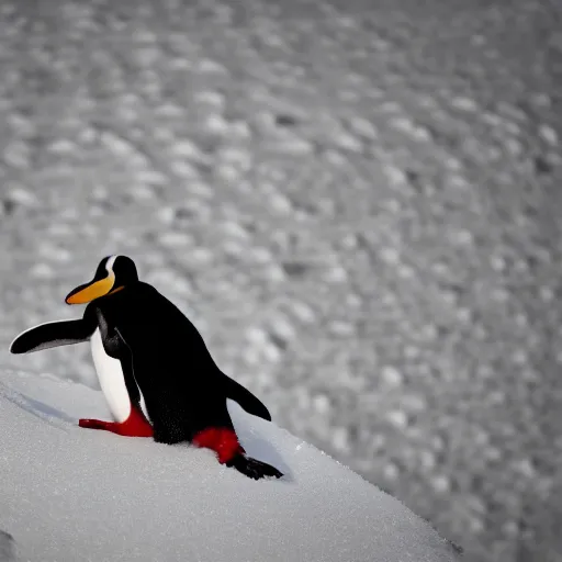 Image similar to penguin climbing the everest, canon eos r 3, f / 1. 4, iso 2 0 0, 1 / 1 6 0 s, 8 k, raw, unedited, symmetrical balance, in - frame