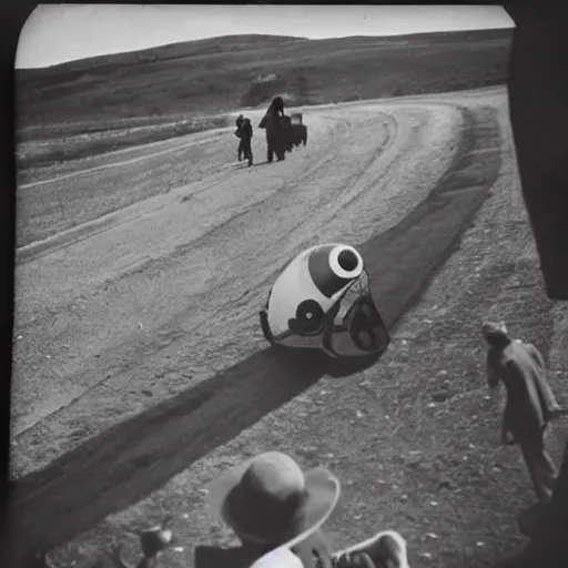 Prompt: Jewish UFO, photography by Robert Capa (1944)
