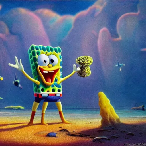 Prompt: ridley scott spongebob, epic, cinematic shot, 8k, by Bruce Pennington, sharp focus, highly detailed, saturated