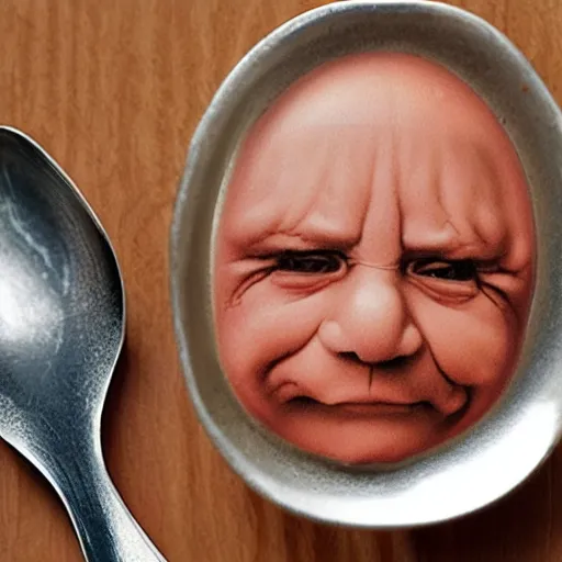 Image similar to arthur spooner face on a spoon