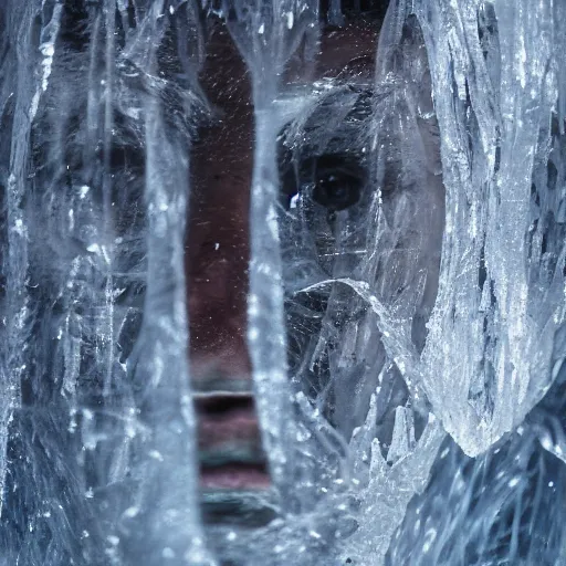 Image similar to see through clear sheet of ice sheet of ice in front of face face face behind ice face behind ice wide eyes