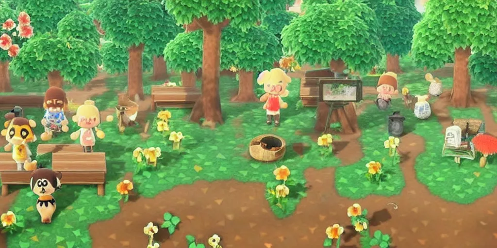 Prompt: an Animal village discovered in a Japanese forest, nature documentary, realistic photo, hyperrealistic, Animal Crossing
