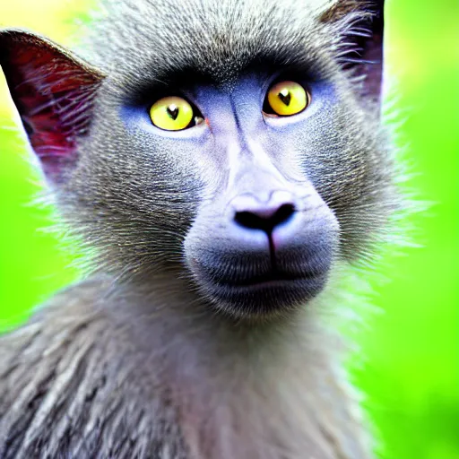 Prompt: a cat - mandrillbaboon - hybrid, animal photography