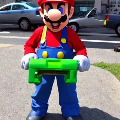 Prompt: super mario paying his taxes