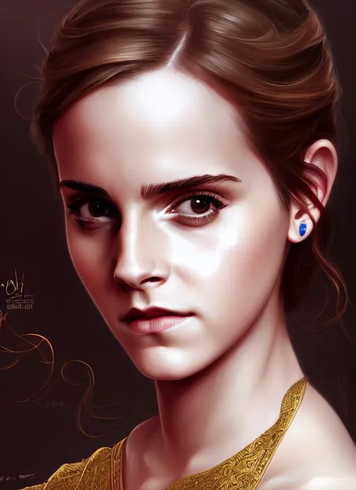 Image similar to emma watson as driada, shiny background, intricate, elegant, highly detailed, digital painting, artstation, concept art, smooth, sharp focus, illustration, artgerm, bouguereau