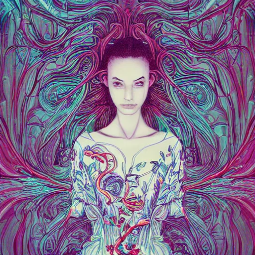 Image similar to the portrait of an absurdly beautiful, graceful, elegant, and sophisticated young woman made of bulbs of garlic, an ultrafine detailed illustration by james jean, intricate linework, bright colors, final fantasy, behance contest winner, vanitas, angular, altermodern, unreal engine 5 highly rendered, global illumination, radiant light, detailed and intricate environment