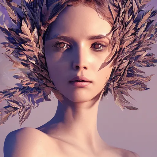 Prompt: a highly detailed digital image of a futuristic woman elegantly wrapped with leaves, by Andrea Chiampo, artstation, extremely detailed woman, stunning volumetric lighting, hyper realism, fantasy 4k