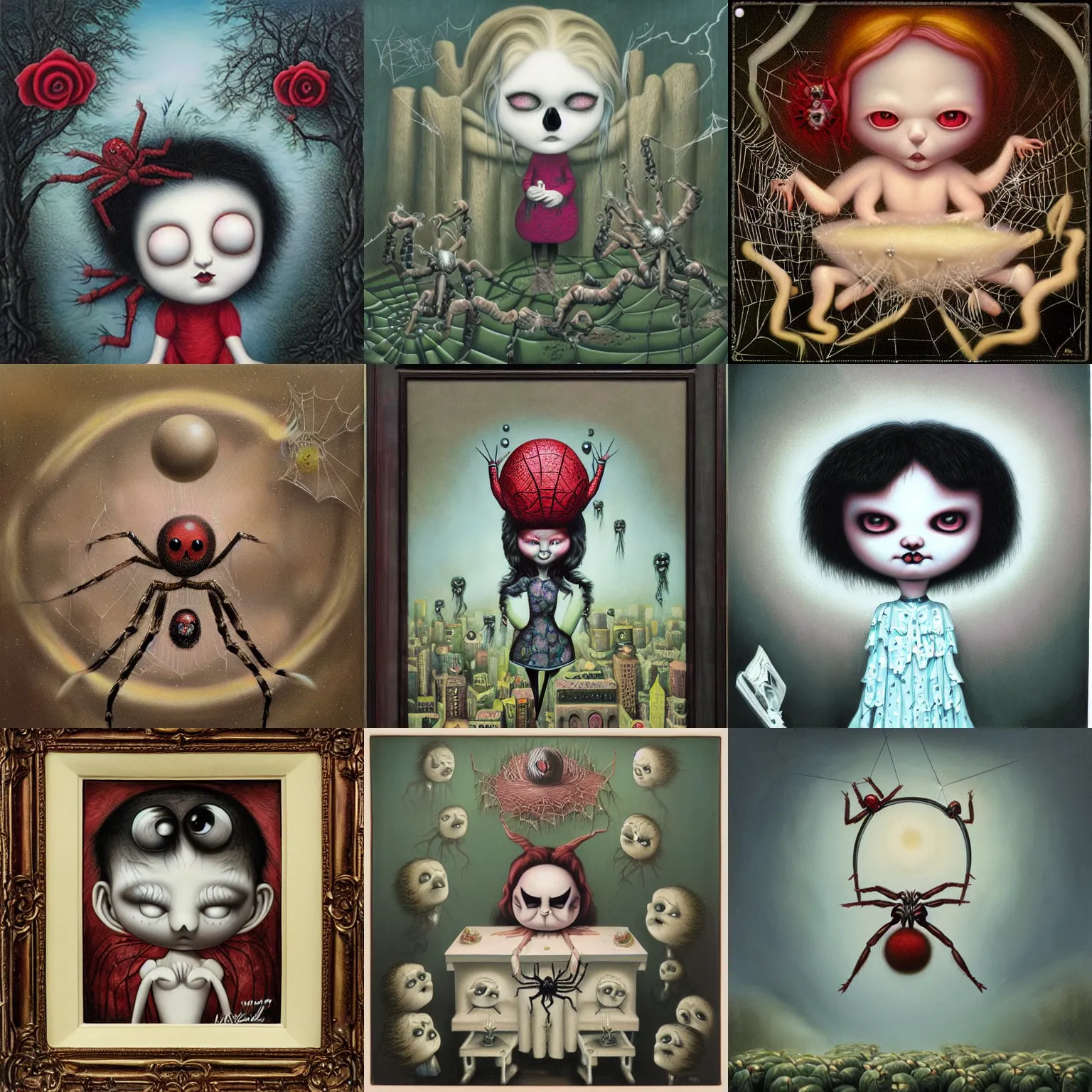 Prompt: spider dreaming by Mark Ryden