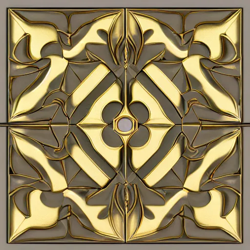 Image similar to 3d render of an abstract medieval pattern gold tile, symetrical