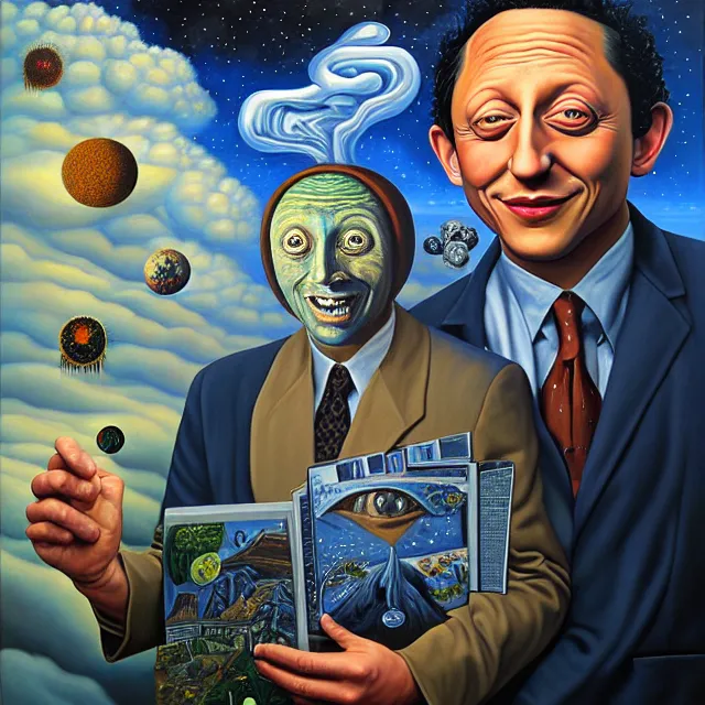 Prompt: an oil on canvas portrait painting of rob schneider, surrealism, surrealist, cosmic horror, rob gonsalves, high detail