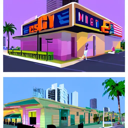 Prompt: concept art rockstar games vice city miami 8 0 playstation 2 style low polygon