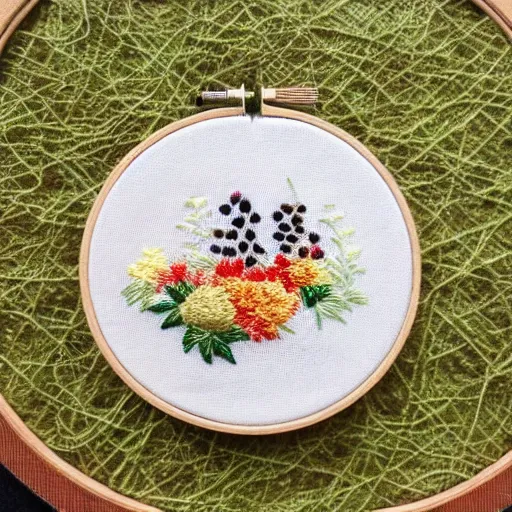 Image similar to a tiny beautiful handmade embroidery of a vegetable patch. hand embroidery.