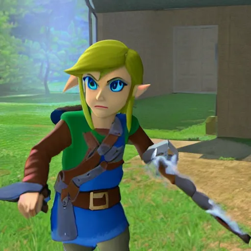 Image similar to link from legend of zelda visits the trailer park boys and smoke's weed with them, real trailer park boys episode, realistic, hdr, clear image, hdd, rtx on, dynamic lighting,