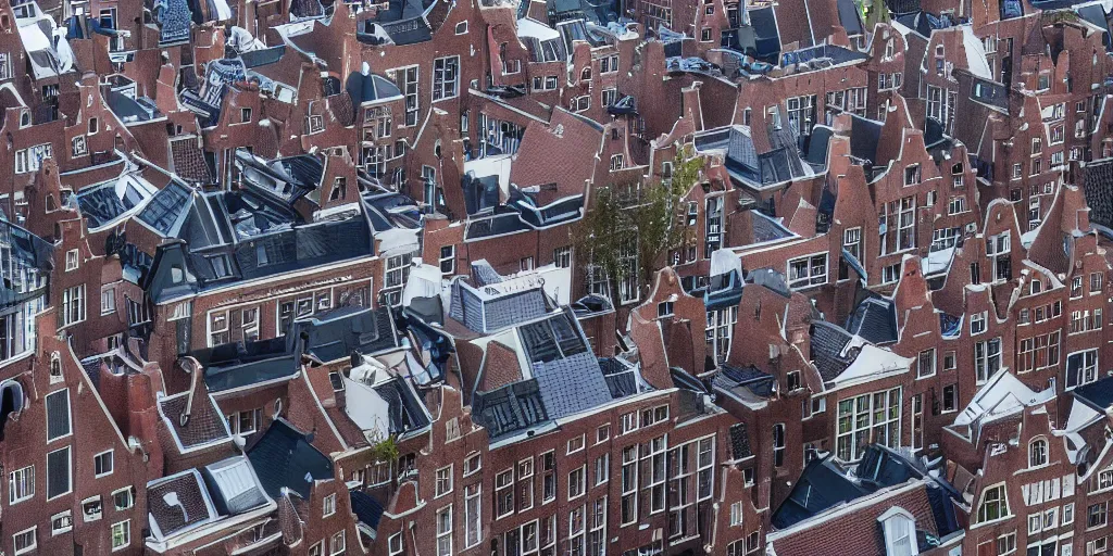 Prompt: the rooftops of amsterdam after the storm. 4 k vray