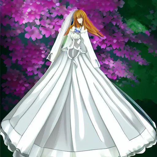 Prompt: orihime wearing wedding dress by kawacy