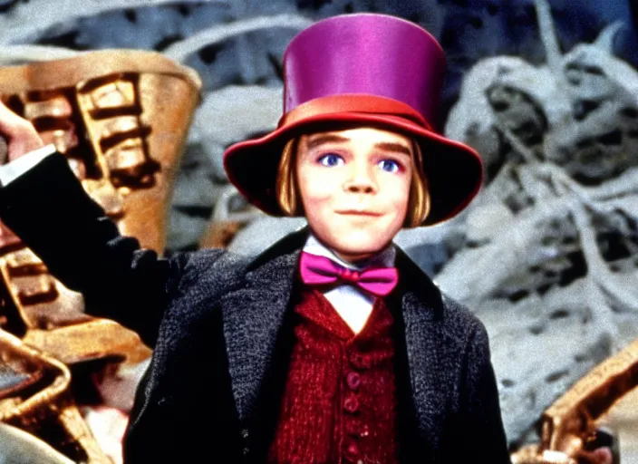 Prompt: film still of Jack from titanic in Willy Wonka's and the Chocolate Factory 1971