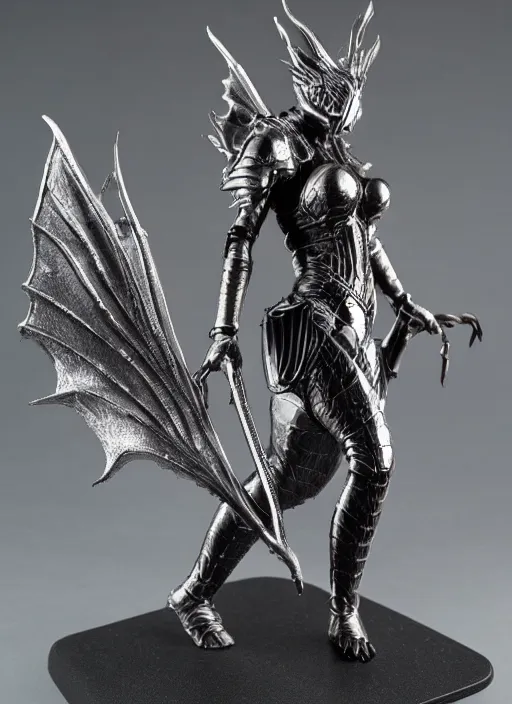 Image similar to 80mm, resin detailed model figure of a female wearing a silver dragon armor